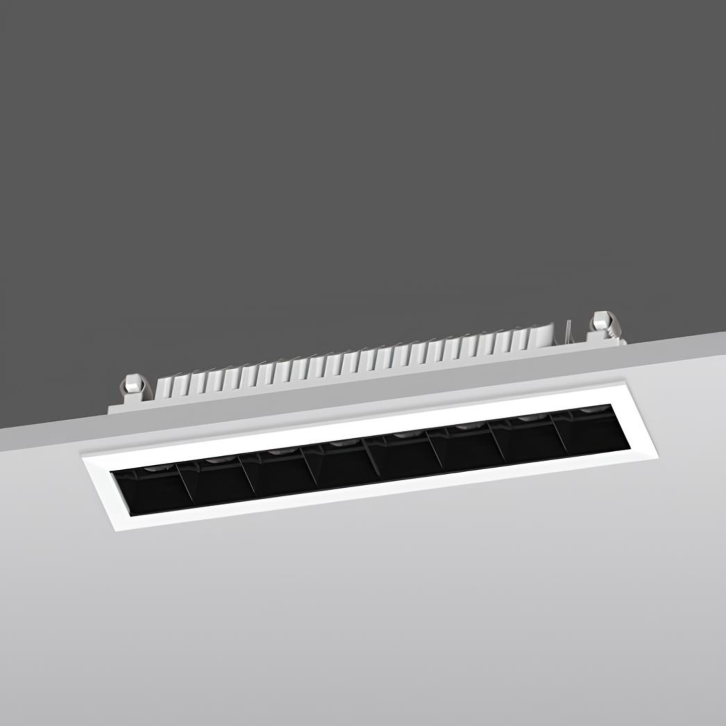 LED Downlight Recessed 20w 3K Non-Dimmable L209 x W44 x H55mm Cutout:203 x 36mm 50D Beam Black IP20