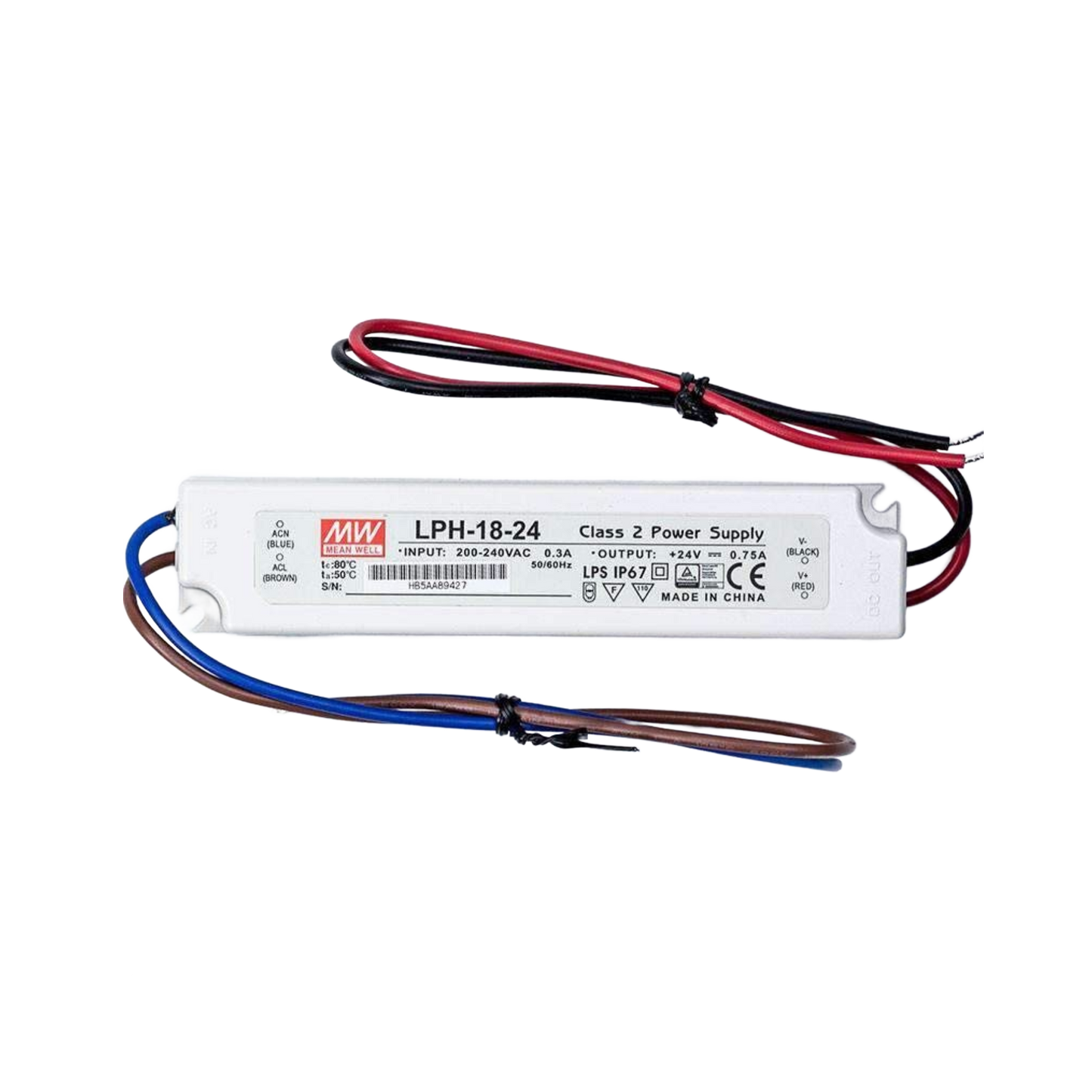 LED Driver Mean Well Output Power: 18w Output Voltage: 24V Non-Dimmable Size:140x30x22mm